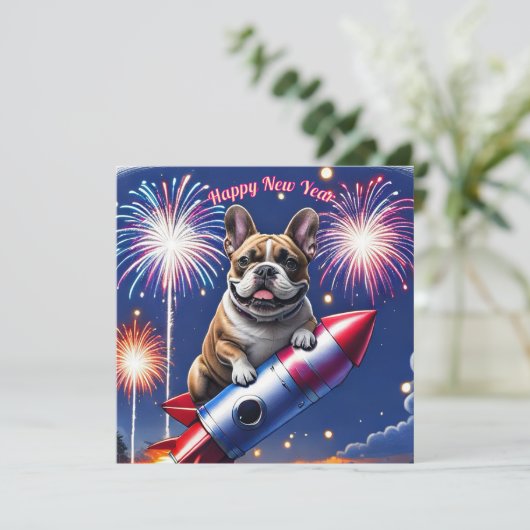 Französische Bulldogge Neujahr lustig Rakete (スタンド正面)