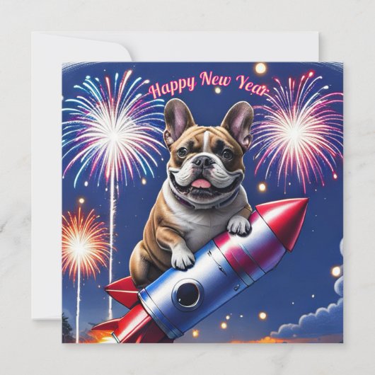 Französische Bulldogge Neujahr lustig Rakete (正面)