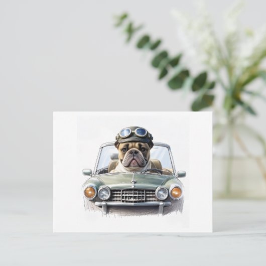 Französische Bulldogge Oldtimer Bulldog Vatertag  ポストカード (スタンド正面)