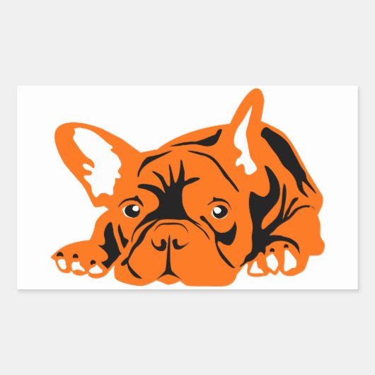Französische Bulldogge orange schwarz 長方形シール (正面)