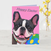 Französische Bulldogge Osterei French Bulldog カード (黄色い花)