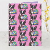 Französische Bulldogge Osterei French Bulldog カード (黄色い花)