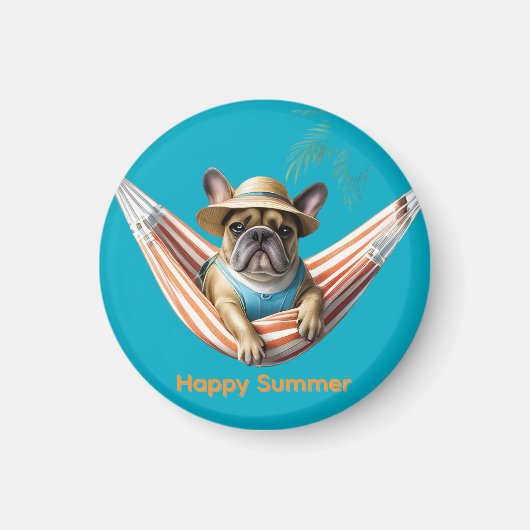 Französische Bulldogge Palme Strand French Bulldog マグネット (正面)