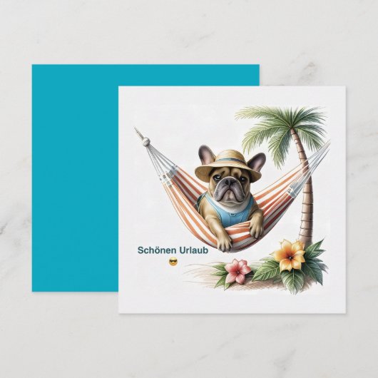 Französische Bulldogge Palme Strand French Bulldog 招待状 (正面/裏面)