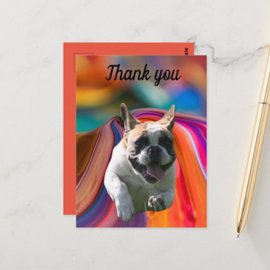 Französische Bulldogge Postkarte thank you ポストカード (正面/裏面インサイチュ)