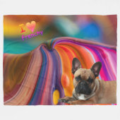 Französische Bulldogge Regenbogen French Bulldog フリースブランケット (正面(横))