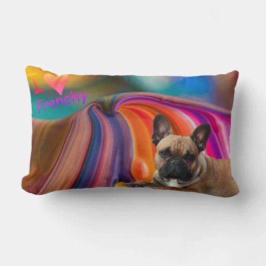 Französische Bulldogge Regenbogen French Bulldog ランバークッション (正面)