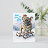 Französische Bulldogge Schlitten  French Bulldog ポストカード (スタンド正面)