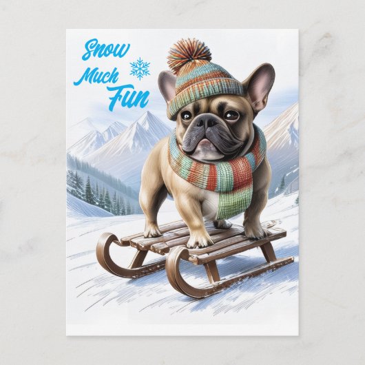 Französische Bulldogge Schlitten  French Bulldog ポストカード (正面)