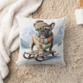 Französische Bulldogge Schlittenfahrt Bulldog クッション (ブランケット)
