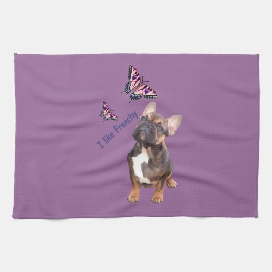 Französische Bulldogge Schmetterling Bulldog キッチンタオル (横)