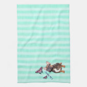 Französische Bulldogge Schmetterling French Bulldo キッチンタオル (縦)