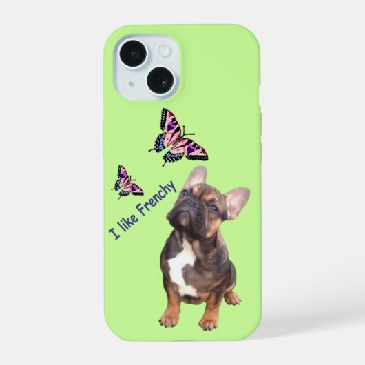 Französische Bulldogge Schmetterling iPhone 15ケース (裏面)