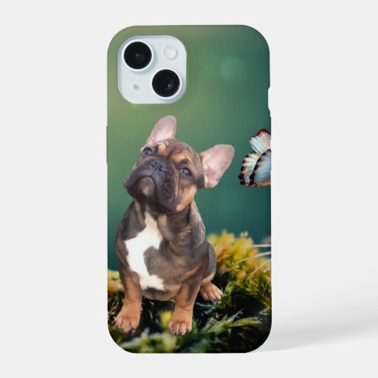 Französische Bulldogge Schmetterling iPhone 15ケース (裏面)