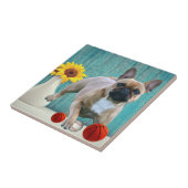 Französische Bulldogge Sonnenblume French Bulldog タイル (側面)
