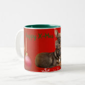 französische Bulldogge Tasse Weihnachten  ツートーンマグカップ (正面左)