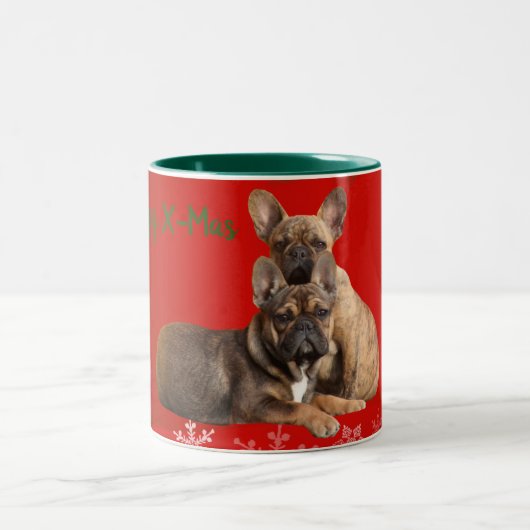 französische Bulldogge Tasse Weihnachten  ツートーンマグカップ (中央)