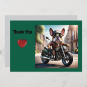 Französische Bulldogge thank you Motorrad 招待状 (正面/裏面)