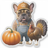 Französische Bulldogge Thanksgiving French Bulldog シール (正面)