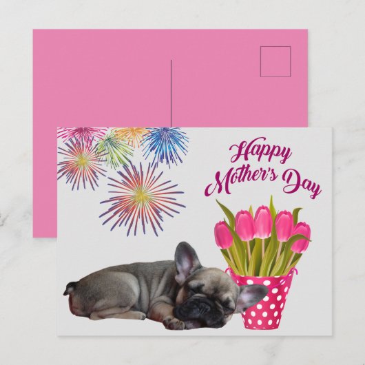 französische Bulldogge Tulpen French Bulldog ポストカード (正面/裏面)