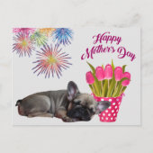 französische Bulldogge Tulpen French Bulldog ポストカード (正面)