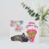 französische Bulldogge Tulpen French Bulldog ポストカード (スタンド正面)