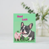 Französische Bulldogge viel Glück French Bulldog シーズンポストカード (スタンド正面)