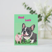 Französische Bulldogge viel Glück French Bulldog ポストカード (スタンド正面)