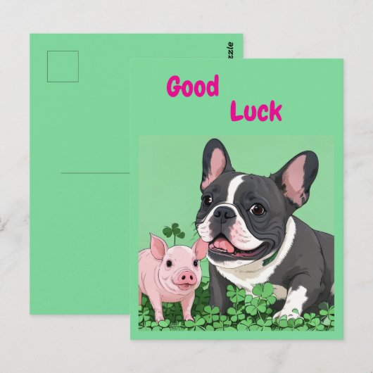 Französische Bulldogge viel Glück French Bulldog ポストカード (正面/裏面)