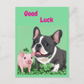 Französische Bulldogge viel Glück French Bulldog ポストカード (正面)