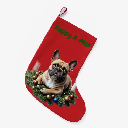 Französische Bulldogge Weihnachten French Bulldog スモールクリスマスストッキング (正面 (吊り時))