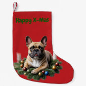 Französische Bulldogge Weihnachten French Bulldog スモールクリスマスストッキング (正面)