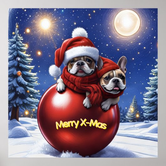 Französische Bulldogge Weihnachten French Bullog ポスター (正面)