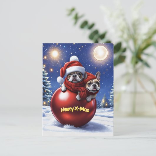 Französische Bulldogge Weihnachten French Bullog ポストカード (スタンド正面)