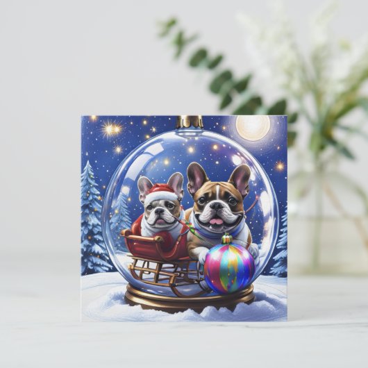 Französische Bulldogge Weihnachten French Bullog 招待状 (スタンド正面)