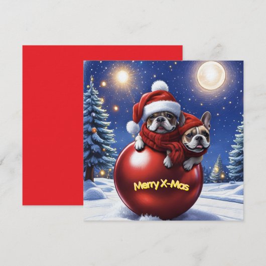 Französische Bulldogge Weihnachten  French Bullog 招待状 (正面/裏面)