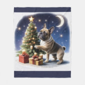Französische Bulldogge Weihnachtsbaum Bulldog フリースブランケット (正面)