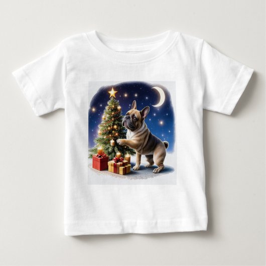 Französische Bulldogge Weihnachtsbaum Bulldog ベビーTシャツ (正面)
