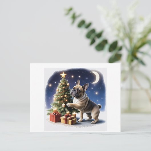 Französische Bulldogge Weihnachtsbaum Bulldog ポストカード (スタンド正面)