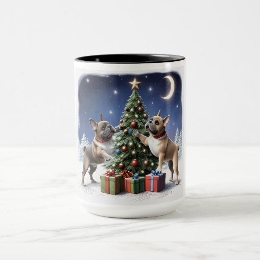 Französische Bulldogge Weihnachtsbaum Bulldog マグカップ (中央)