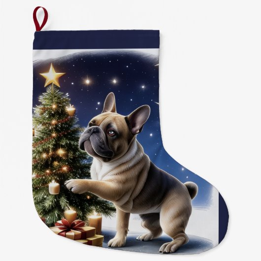Französische Bulldogge Weihnachtsbaum Bulldog ラージクリスマスストッキング (正面)