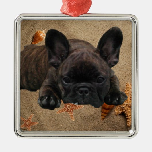 Französische Bulldogge Weihnachtsbaum Ornament メタルオーナメント (正面)