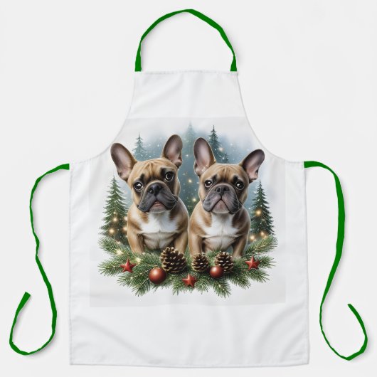 Französische Bulldogge Weihnachtskranz Bulldog エプロン (正面)