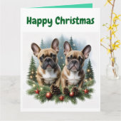 Französische Bulldogge  Weihnachtskranz Bulldog カード (黄色い花)