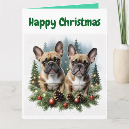 Französische Bulldogge  Weihnachtskranz Bulldog カード