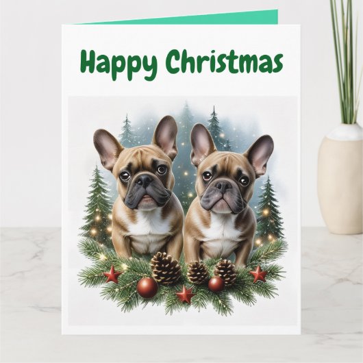Französische Bulldogge  Weihnachtskranz Bulldog カード (正面)