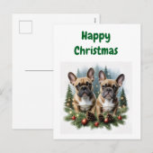 Französische Bulldogge  Weihnachtskranz Bulldog シーズンポストカード (正面/裏面)
