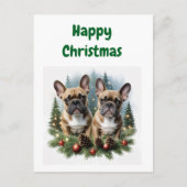 Französische Bulldogge  Weihnachtskranz Bulldog シーズンポストカード (正面)