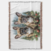 Französische Bulldogge Weihnachtskranz Bulldog スローブランケット (正面縦)