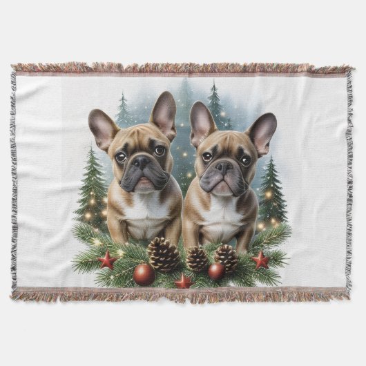 Französische Bulldogge Weihnachtskranz Bulldog スローブランケット (正面)